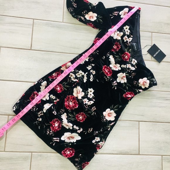 Nicholas One Shoulder Floral Velvet Mini Dress - NEW - Picture 10 of 12